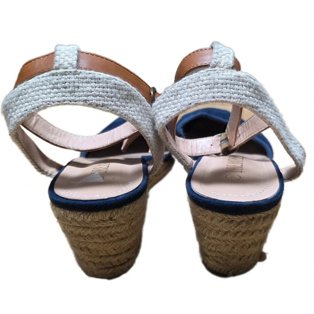 Dream Pairs Wedge Espadrille Sandals Women's Size 6 Navy Blue Ankle Strap‎